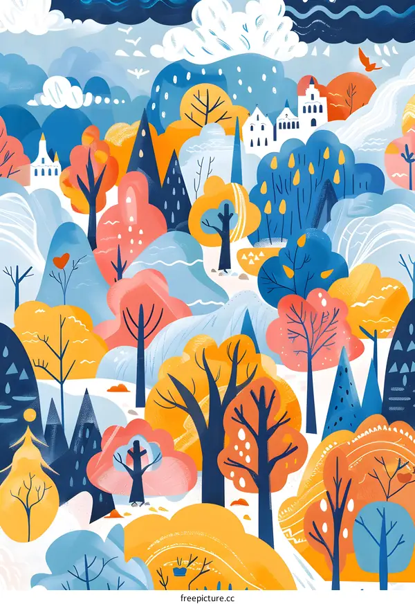 Colorful Autumn Forest Illustration
