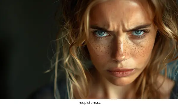 Angry Woman with Frowning Face