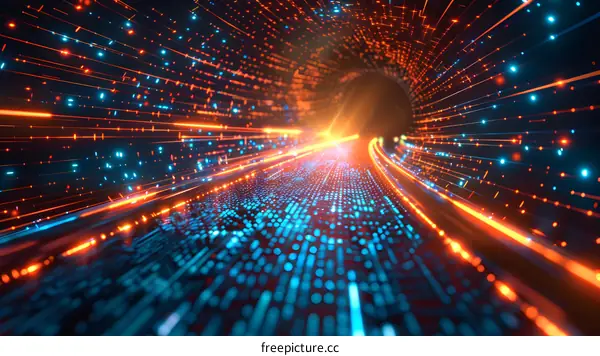 Binary tunnel of blue and orange particles