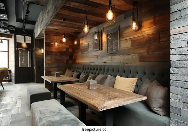 Rustic Cafe Interior Design with Wooden Walls