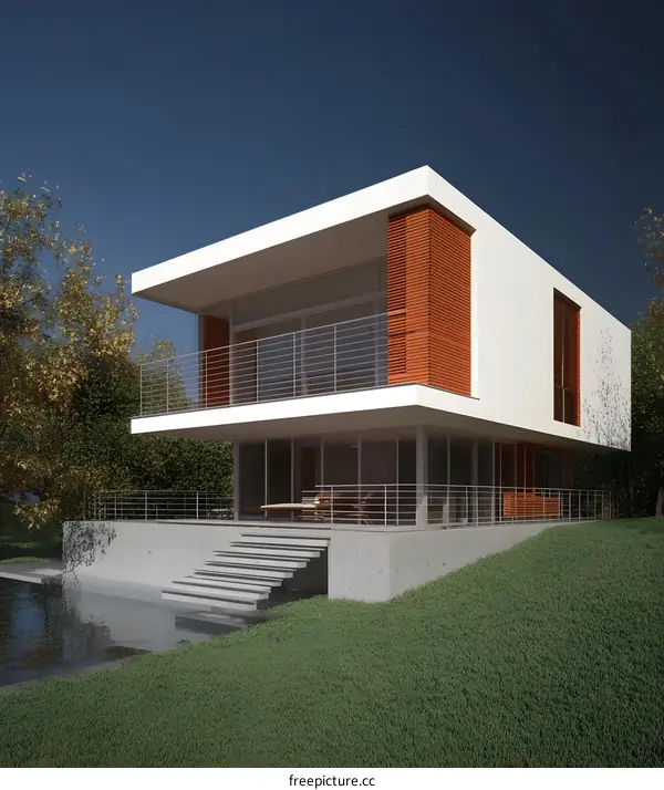 Modern House with a Pool and a Large Lawn