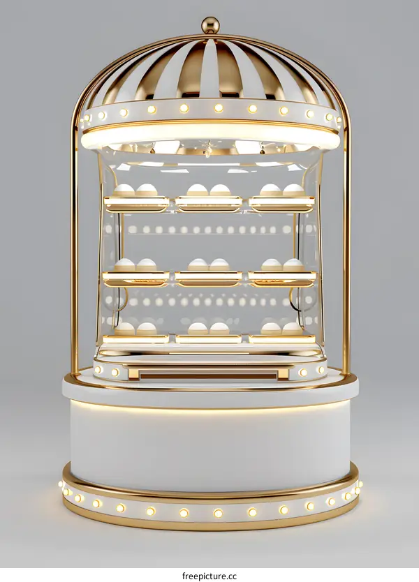 White and Gold Display Stand for Bakery Products with Lights