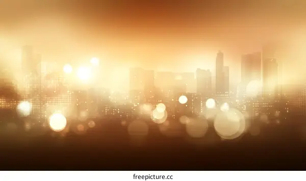 Golden Cityscape Silhouette with Bokeh Lights