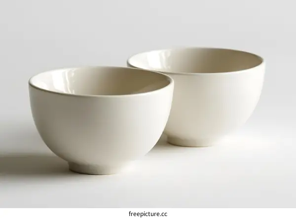 Two white ceramic bowls on white background