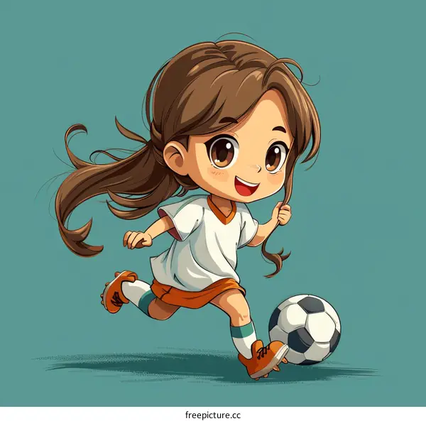 Cute Cartoon Girl Playing Soccer