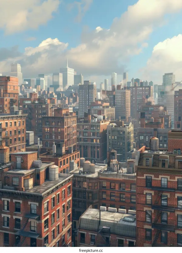 Cityscape with Tall Buildings and Blue Sky