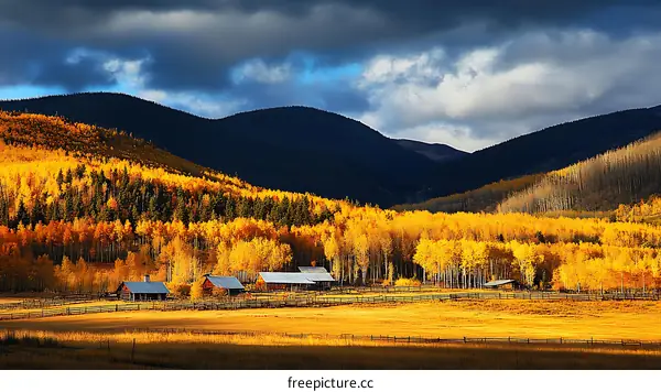 Autumnal Mountain Landscape with Golden Aspen Trees