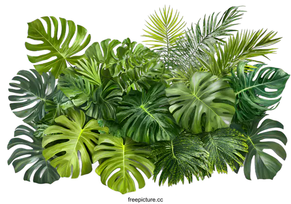 [Transparent Background PNG]Tropical Green Leaves on White Background