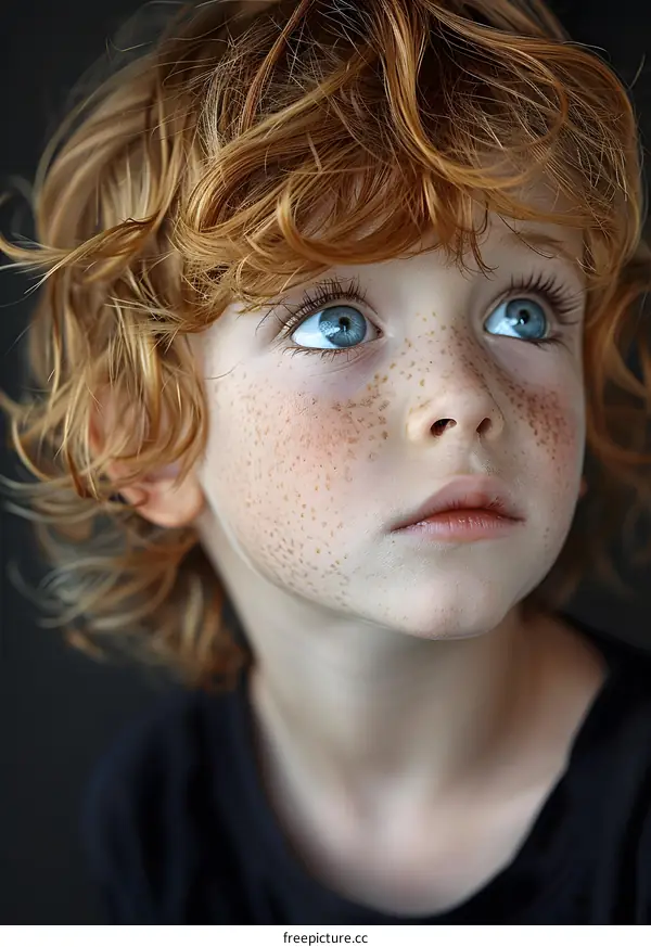Portrait of a boy with red hair and freckles
