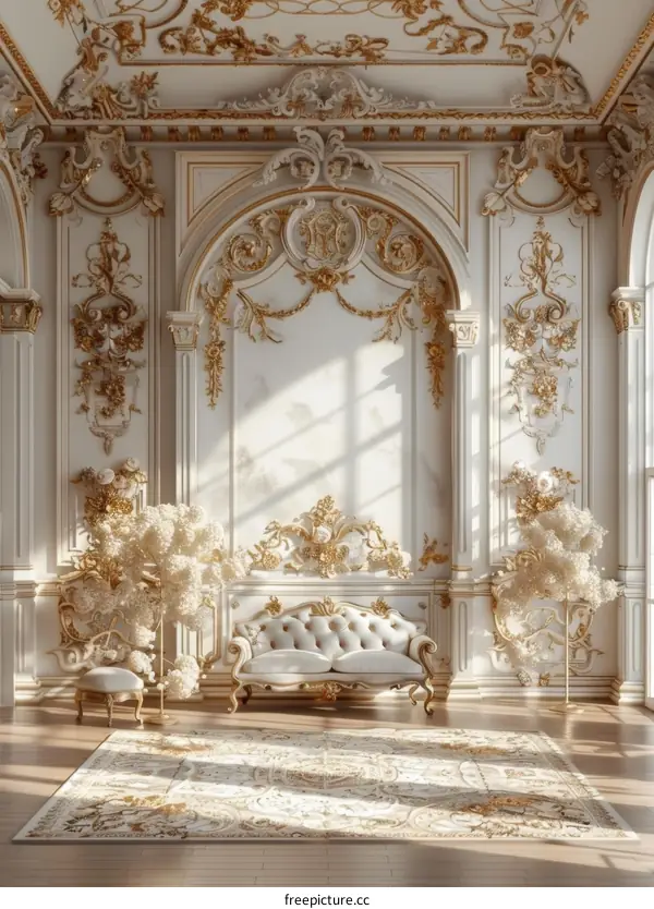 Opulent Palace Interior with White and Gold Decor