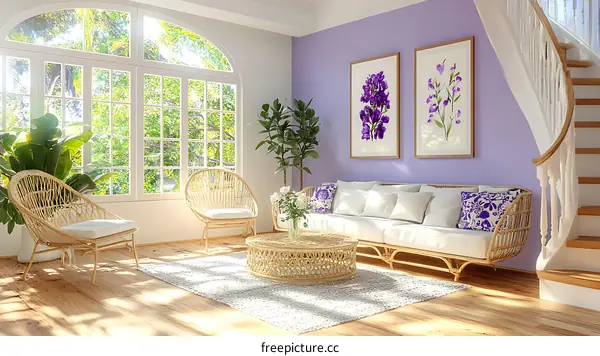 Modern Living Room with Purple Accents and Natural Light