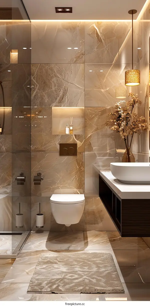 Luxury Modern Beige Marble Bathroom Design