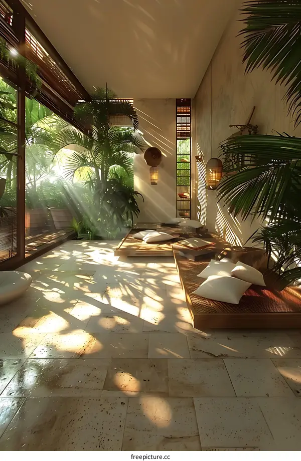 Tropical Garden Patio with Sunbeams