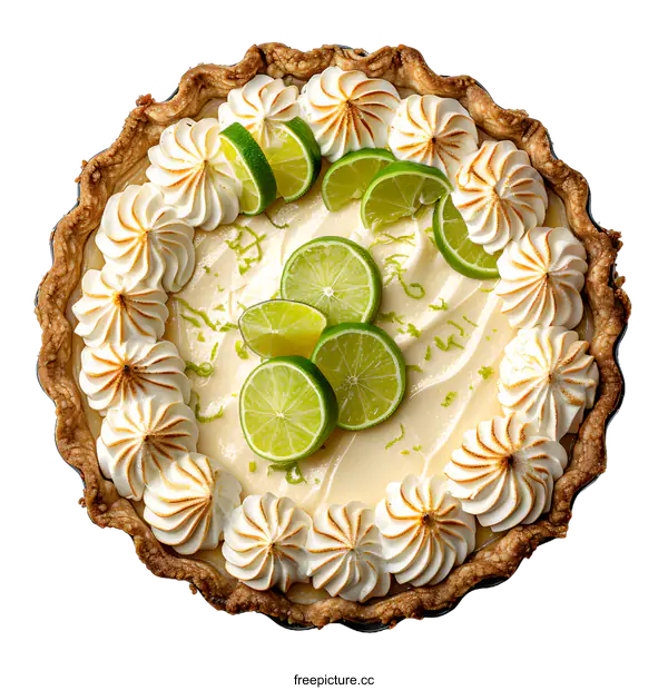 [Transparent Background PNG]A delicious key lime pie with a graham cracker crust and a fluffy meringue topping