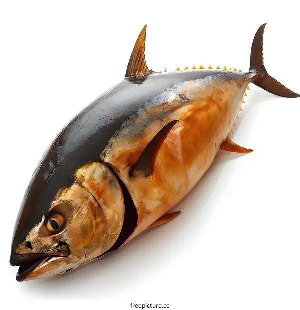A large tuna fish on a white background