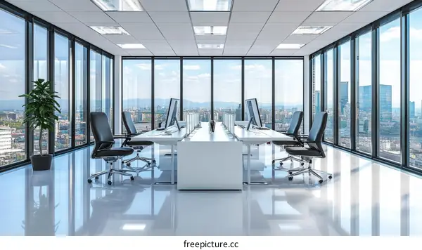 Modern Office Interior with Panoramic City Views