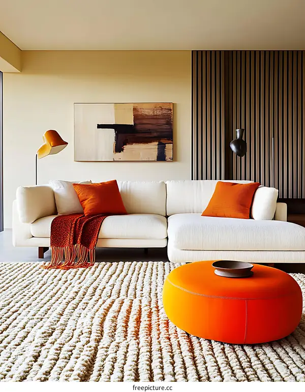 Modern Living Room Interior Design with Orange Accents