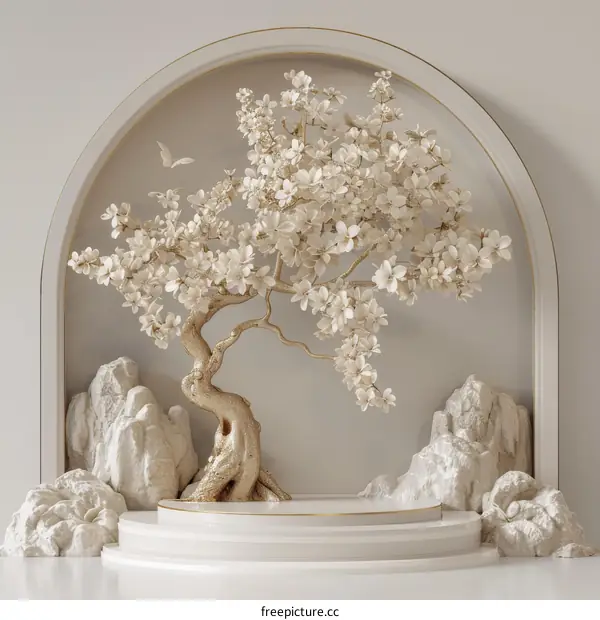Elegant White Blossom Bonsai Display