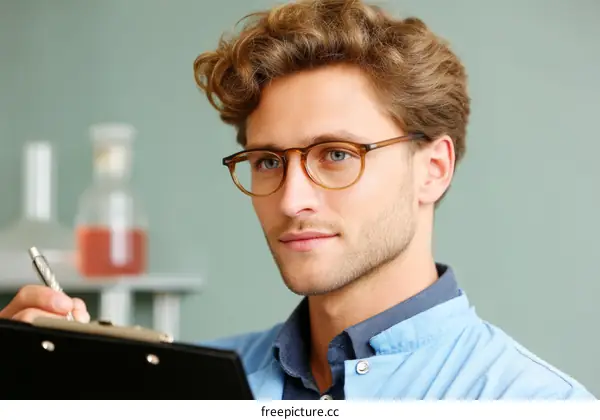 Caucasian Male Scientist Taking Notes
