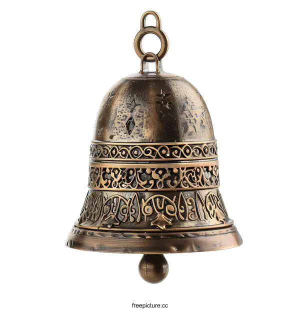 [Transparent Background PNG]Antique Brass Bell With Intricate Carvings