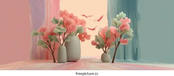 Pastel Floral Still Life Arrangement with Abstract Background