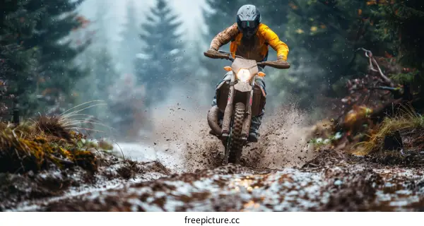 Man riding dirt bike through mud