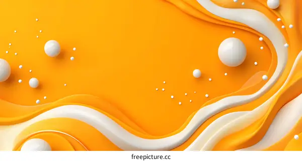 Abstract Orange and White Background with Wavy Lines and Spheres