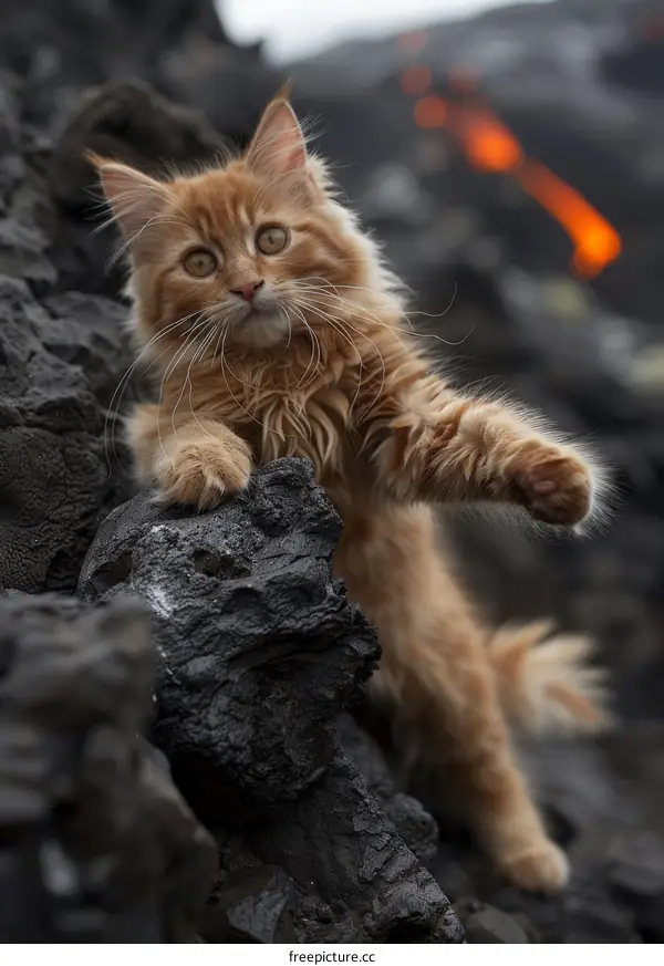 Ginger Cat on Volcanic Rock