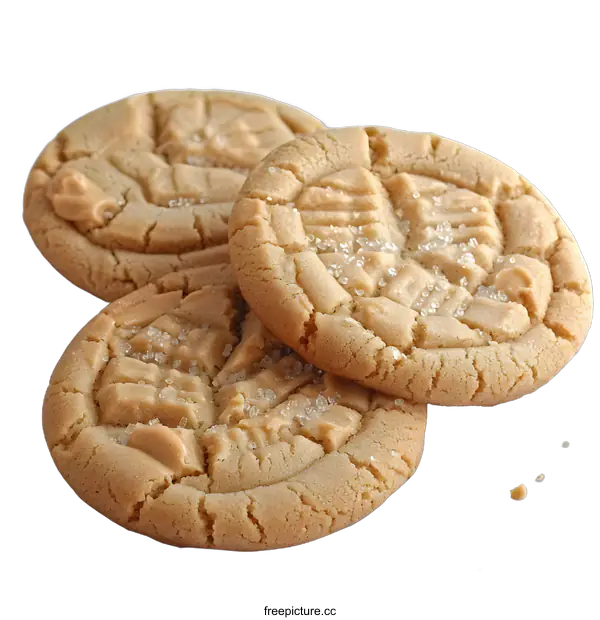 [Transparent Background PNG]Three peanut butter cookies with sugar crystals