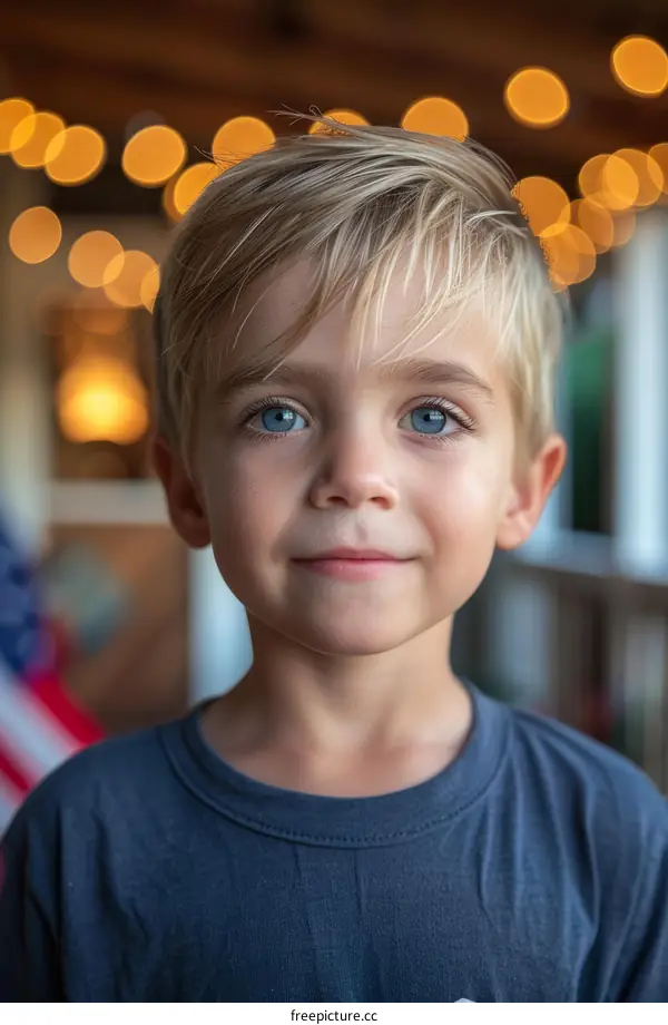 Portrait of a young boy with blond hair and blue eyes