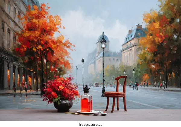 Autumn Parisian Street Scene Painting