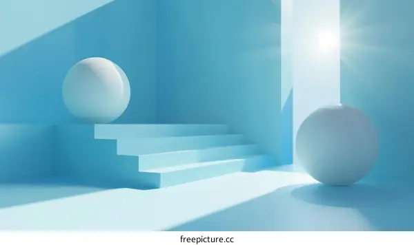 Minimalist Blue Room with Spheres 3D Render