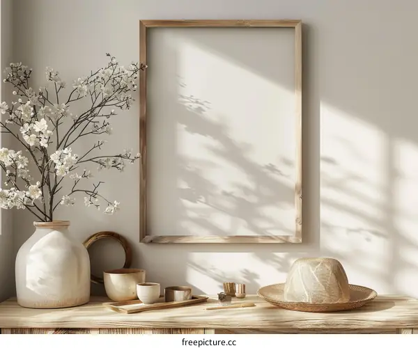 Wooden Frame with Flowers in Neutral Interior