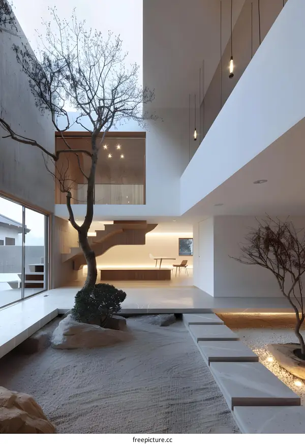 Modern Minimalist Home Interior Design with a Zen Garden