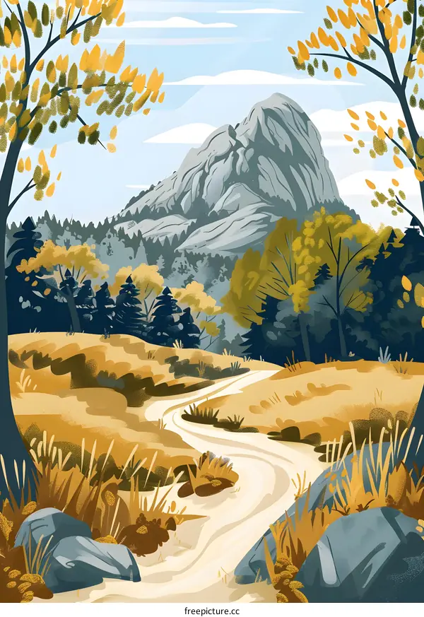 Autumn Mountain Landscape with Winding Path