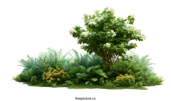 [Transparent Background PNG]3D illustration of a garden bed with various plants