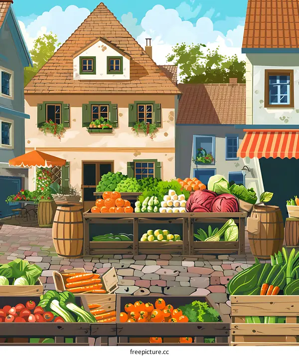 European Village Market with Fresh Produce