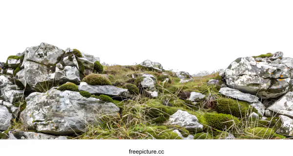 [Transparent Background PNG]Green Moss Covered Rocks Against White Background
