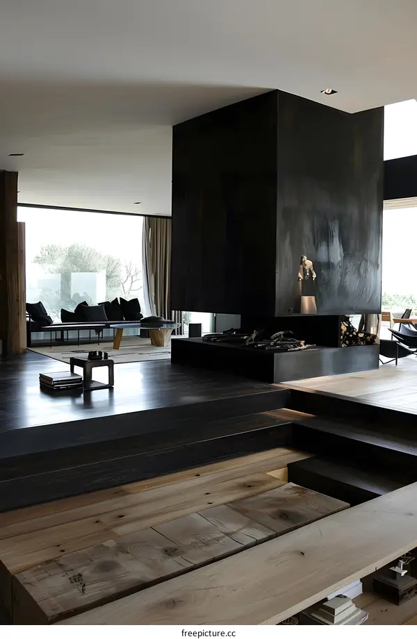 Modern Interior Design with Fireplace and Wooden Floor