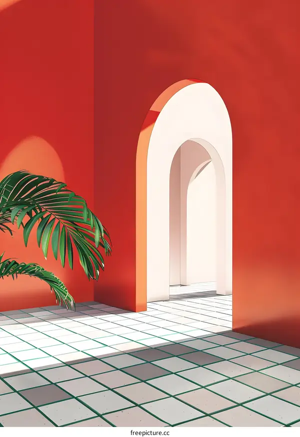 Minimalist Interior Design With Archway and Palm Tree