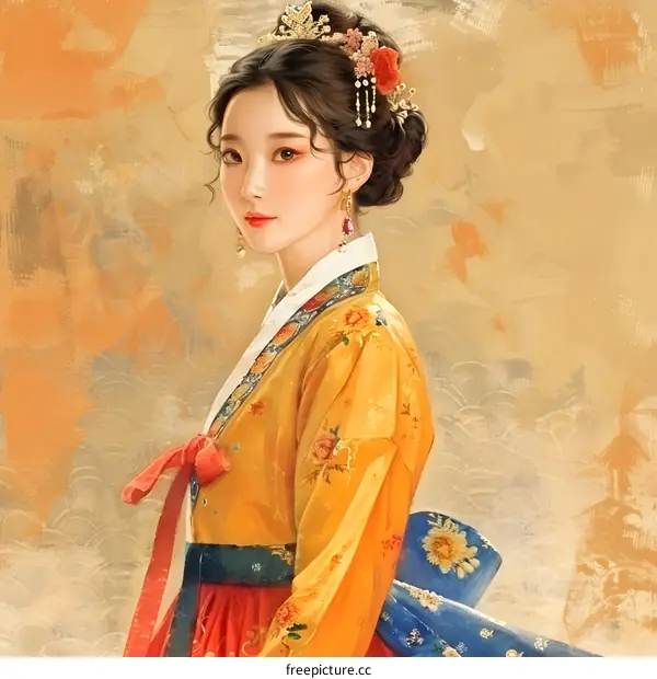 Portrait of a young woman in traditional Korean dress