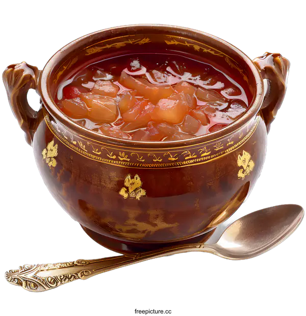 [Transparent Background PNG]A bowl of red soup with a spoon