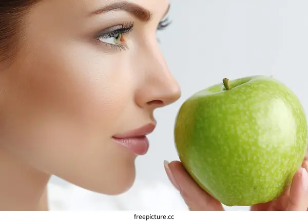 Woman Holding Green Apple Close-up Portrait