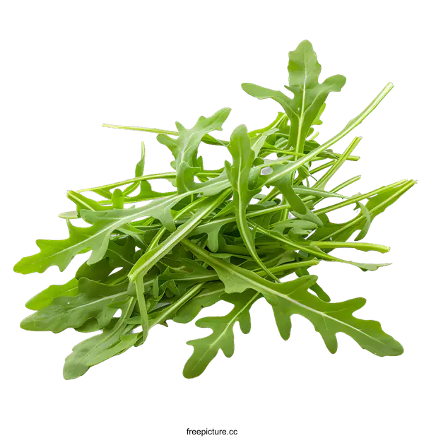 [Transparent Background PNG]Fresh Green Arugula Leaves Isolated On White Background