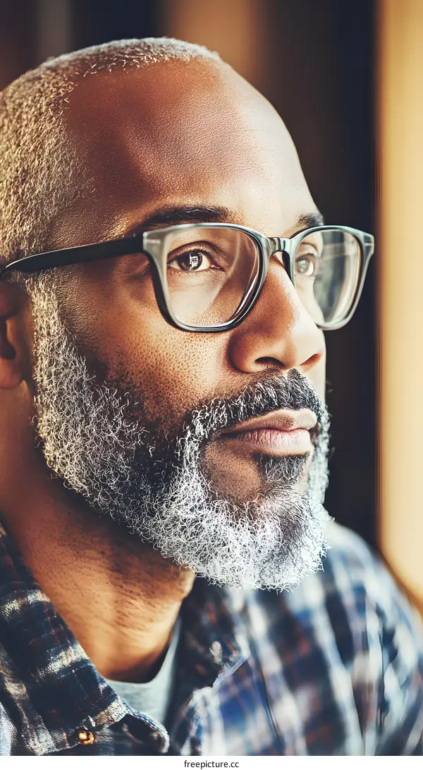 Close up Portrait of a Man Looking Out Window