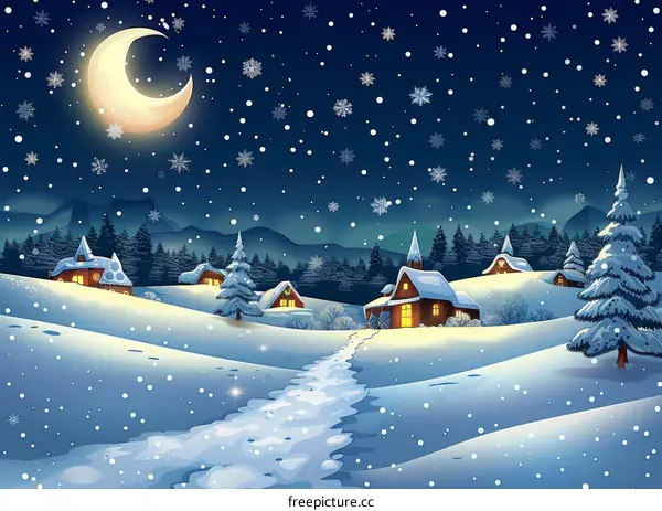 Tranquil Winter Village Under a Clear Night Sky