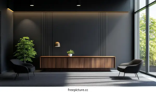 Modern Dark Interior Design with Wooden Cabinet