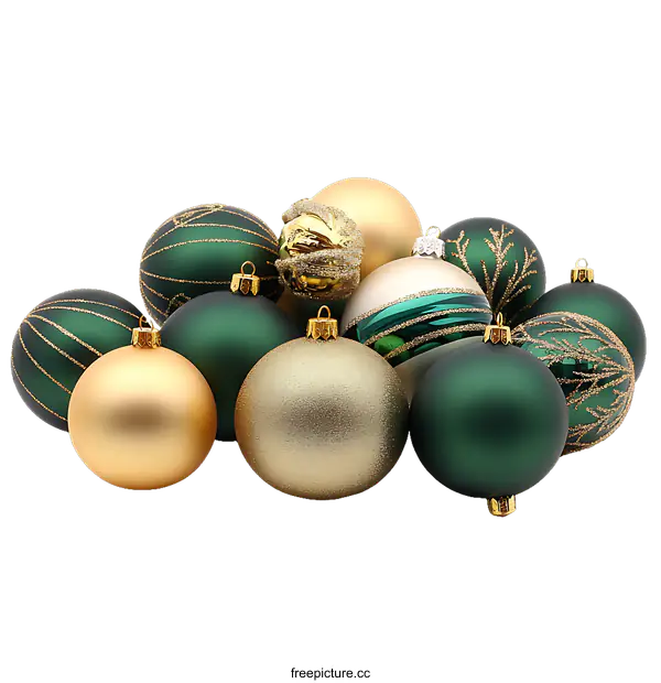 [Transparent Background PNG]Christmas Ornaments in Green and Gold