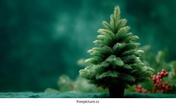 Small Christmas Tree Against Dark Background