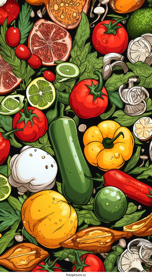 colorful variety of vegetables and fruits